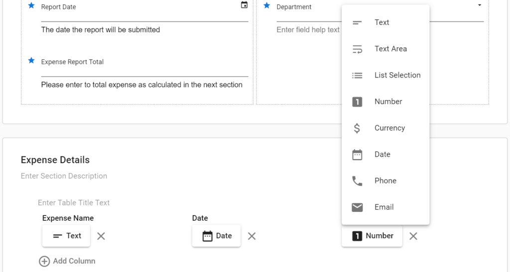 Table Component Columns