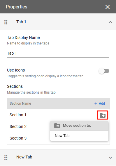 Tab Sections Move Section