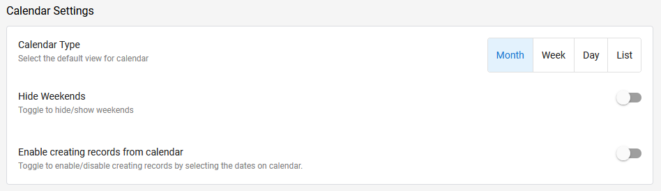 Calendar View Settings