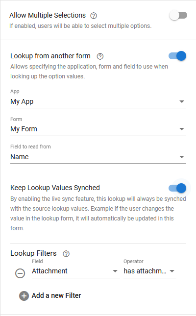Form Editor Field Properties List Selection Options