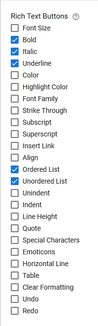 Form Editor Field Properties Rich Text Options