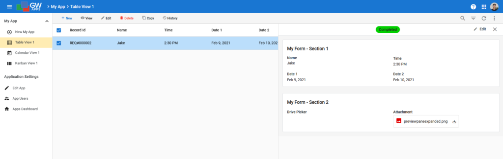 Preview Pane Example