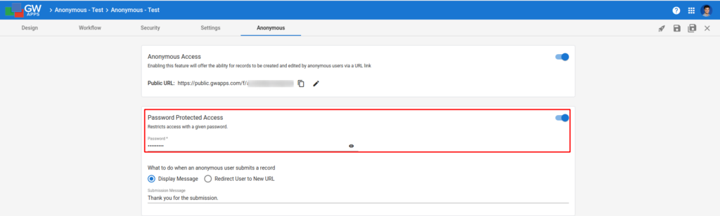 Anonymous Form Password